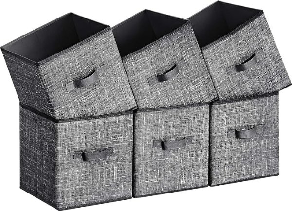 Storage Cubes, 11-Inch Non-Woven Fabric Bins with Double Handles, Set of 6, Closet Organizers for Shelves, Foldable, for Clothes, Classic Black UROB026B01