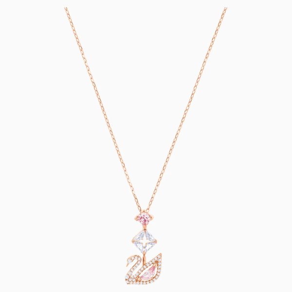 Dazzling Swan Y Necklace, Multi-colored, Rose-gold tone plated by SWAROVSKI