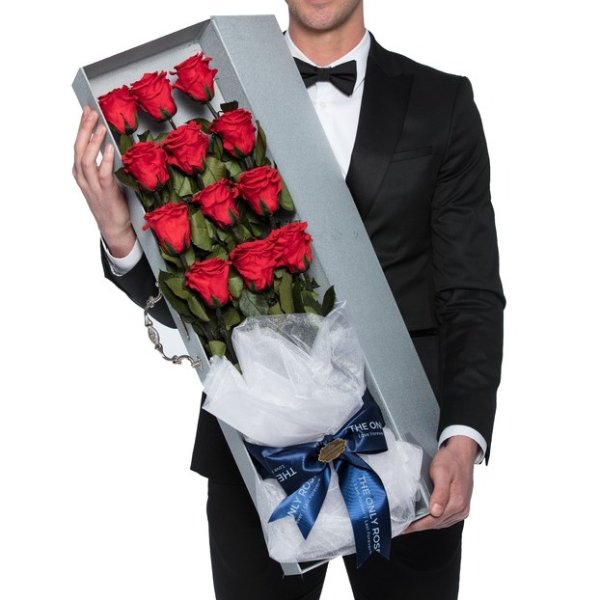 12 Long Stem Red Preserved Roses Luxury Bouquet