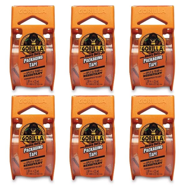 Heavy Duty Packing Tape with Dispenser, 1.88" x 25 yd, Clear, Pack of 6