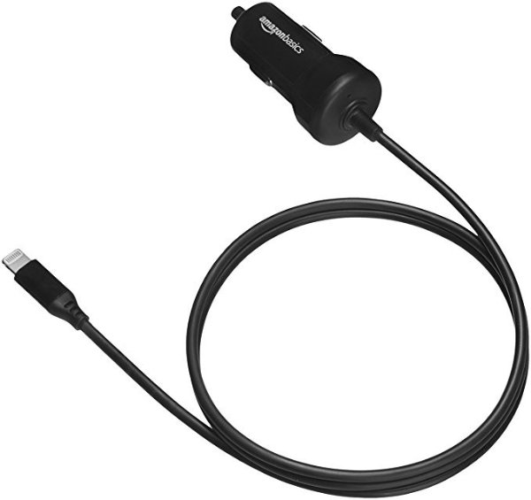 Straight Cable Lightning Car Charger - 5V 12W - 3 Foot - Black