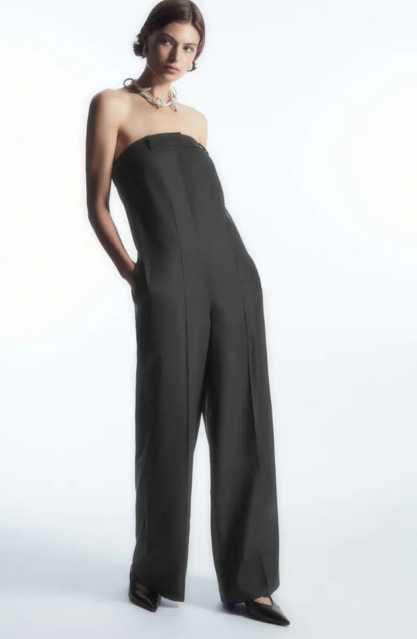 Strapless Tailored Stretch Wool Jumpsuit