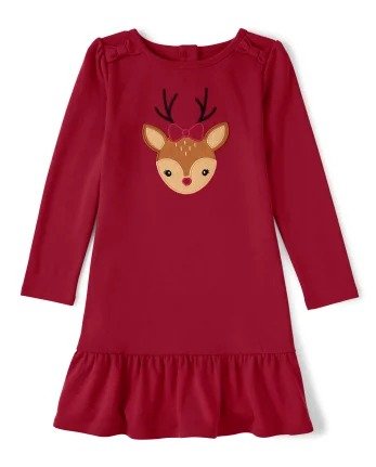 Girls Long Sleeve Embroidered Reindeer Knit Peplum Dress - Ho Ho Ho | Gymboree