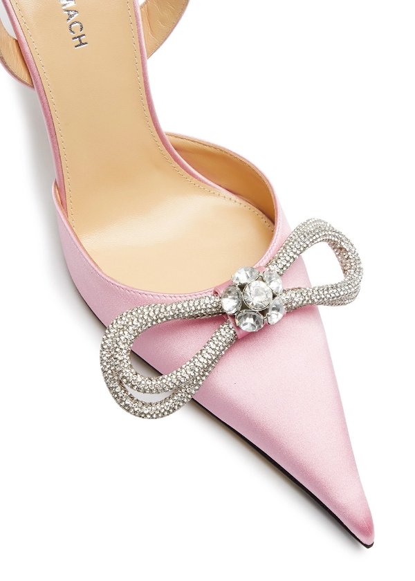 Double Bow 95 embellished satin pumps