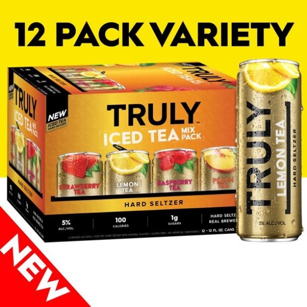 TRULY Iced Tea Hard Seltzer Variety, 12 PACK, 12oz beer cans, Gluten Free, Light