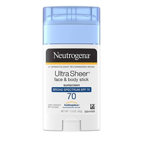 Ultra Sheer Non-Greasy Sunscreen Stick for Face & Body, Broad Spectrum SPF 70 UVA/UVB Sunscreen Stick, PABA-Free, 1.5 oz