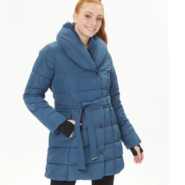 Teal Blue Belted Long Puffer Coat - Women