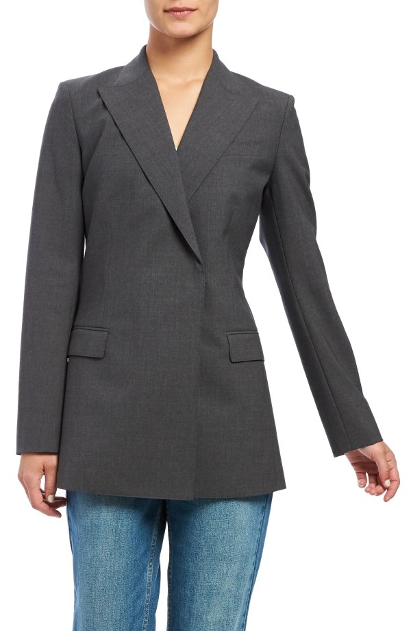 Buttonless Double-Breasted Stretch Good Wool Blazer