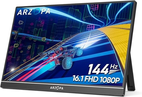 ARZOPA 16.1'' 144Hz Portable Monitor, 100% sRGB 1080P FHD Kickstand Portable Gaming Monitor with HDR, Ultra Slim, Eye Care, External Second Screen for Laptop, PC, PS5, Mac, Xbox, Switch-Z1FC