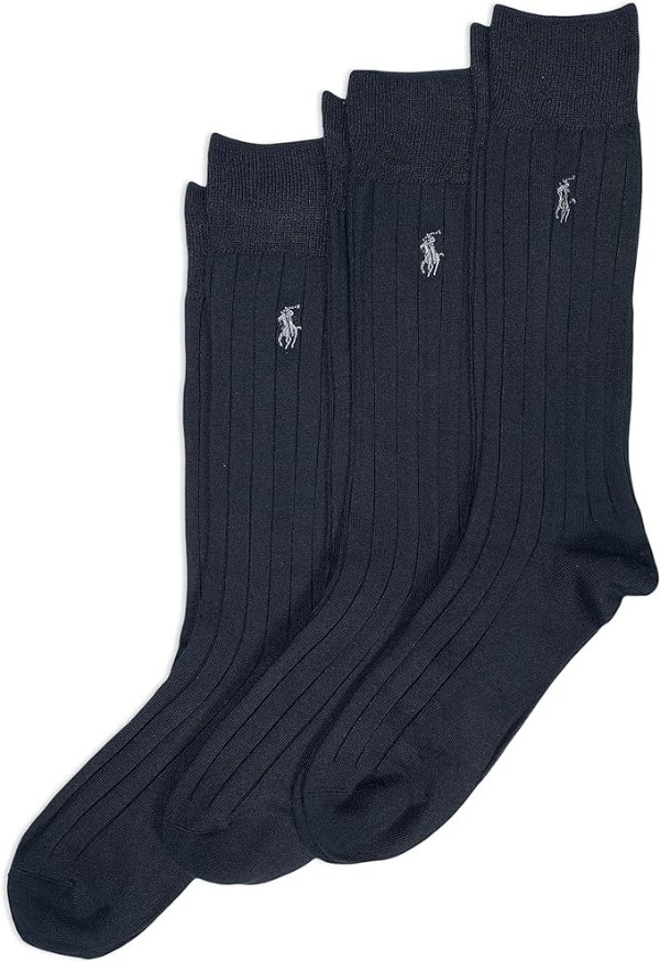 POLO RALPH LAUREN Men's Super Soft Ribbed Dress Crew Socks-3 Pair Pack-Lightweight Comfort