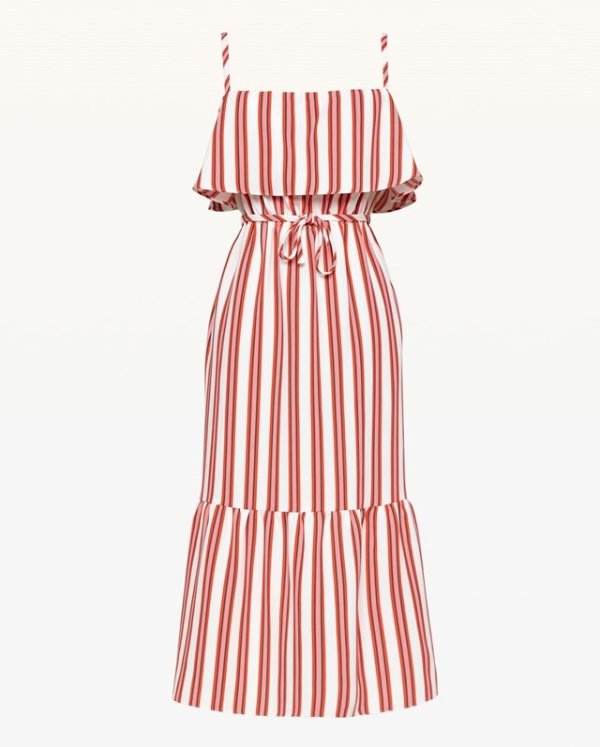 Bold Stripe Ruffle Midi Dress