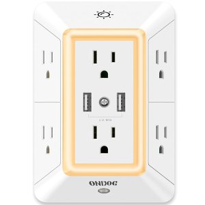 ONDOG 插墙式电涌保护电源插头 6个插座+2个USB口