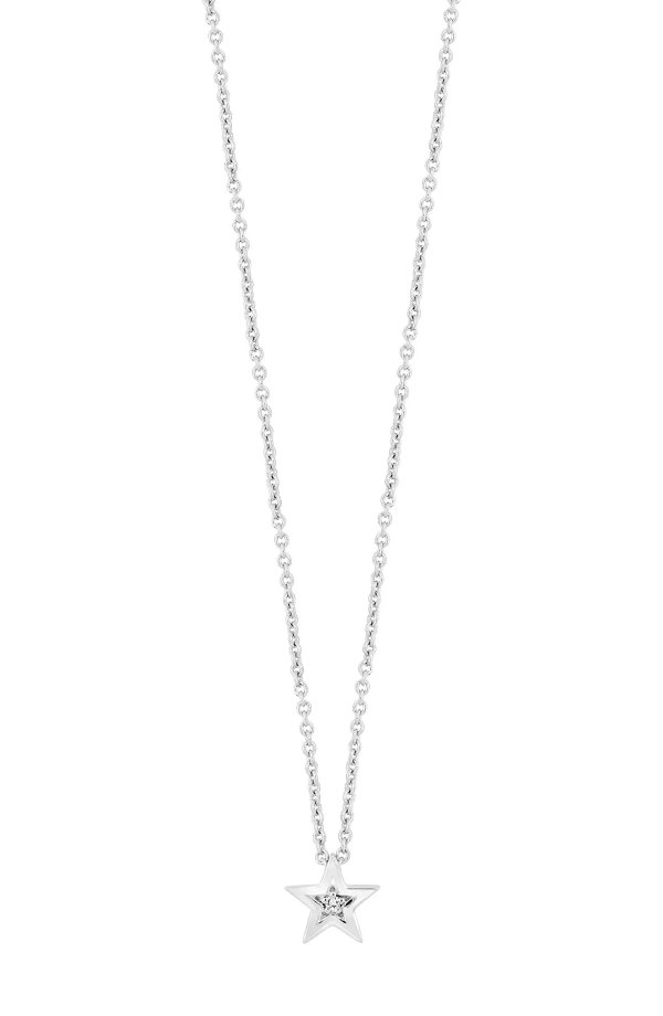 Cielo Sterling Silver Single Diamond Star Pendant Necklace - 0.01 ctw