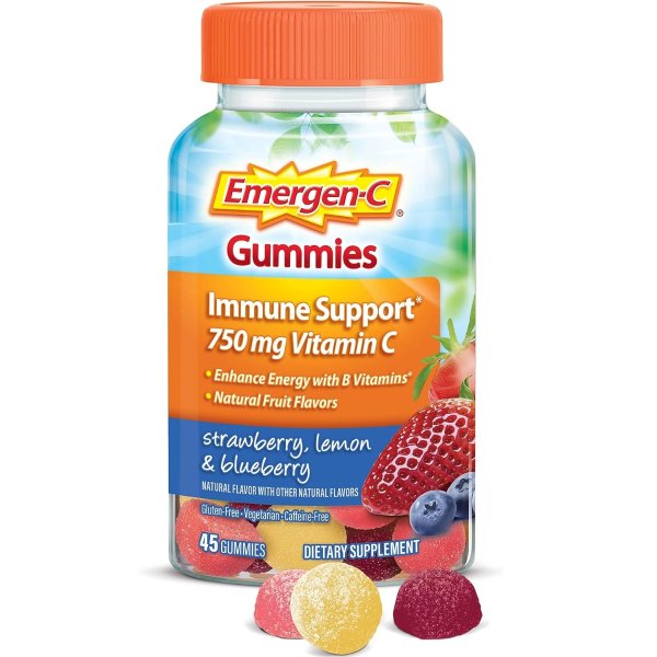 750mg Vitamin C Gummies for Adults, Immune Support Gummies, Gluten Free, Strawberry, Lemon and Blueberry Flavors - 45 Count
