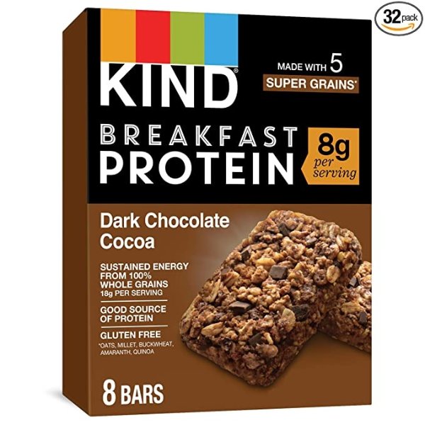 Breakfast Protein Bars, Dark Chocolate, Cocoa, 32 Count