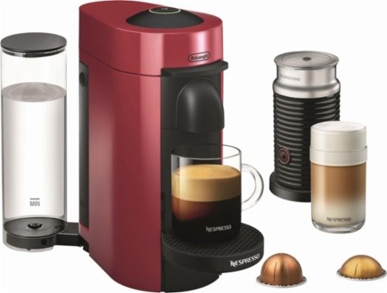 Nespresso - VertuoPlus Coffee Maker and Espresso Machine with Aeroccino Milk Frother by DeLonghi - Cherry Red @ Best Buy