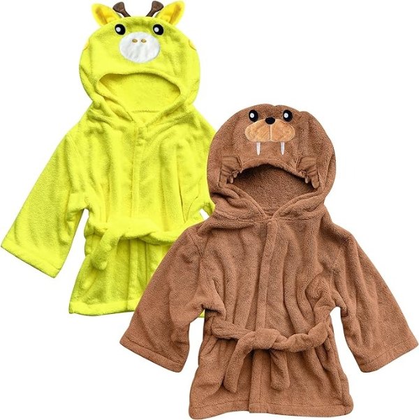 zzzZZ 2 Pack Unisex Baby Plush Animal Face Robe for 0-9 Months - Baby Essentials Registry Gifts