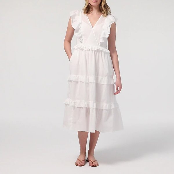 Ruffle-sleeve cotton voile dress
