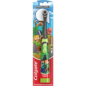 ColgateKids Battery Powered Minecraft Toothbrush, Extra Soft Kids Battery Toothbrush with 1 AA Battery Included, Made for Ages 3 and Up, Features Easy On and Off Switch, Flat Lay Handle, 1 Count
