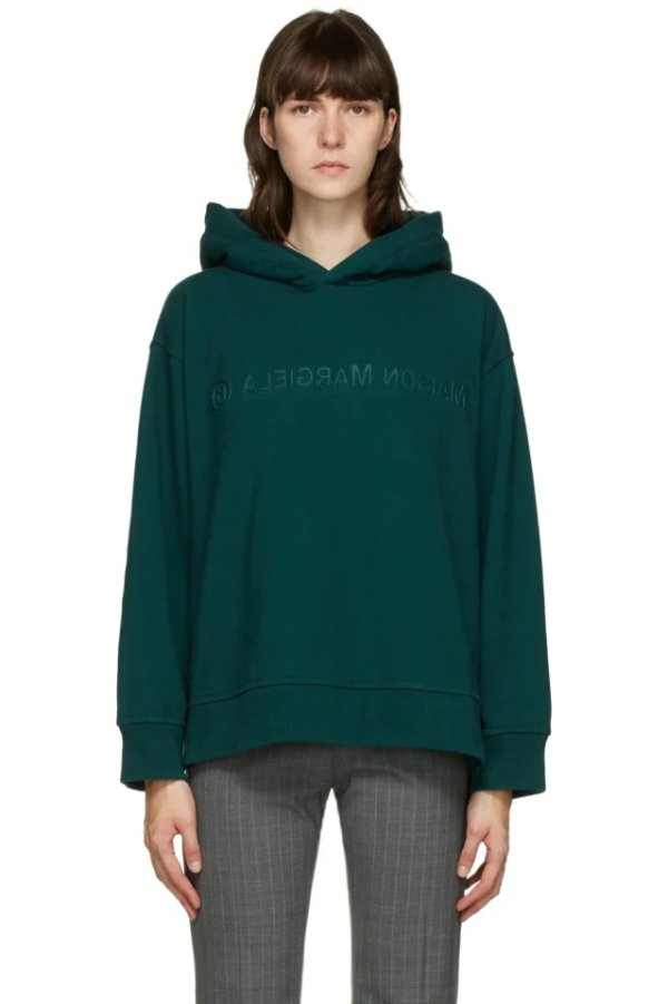 Green Embroidered Logo Hoodie