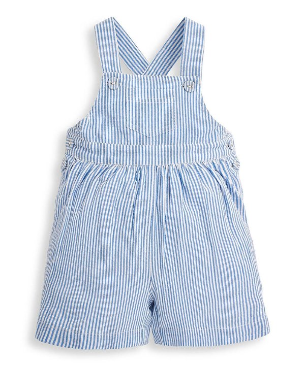 Blue & White Seersucker Stripe Shortalls - Infant, Toddler & Girls