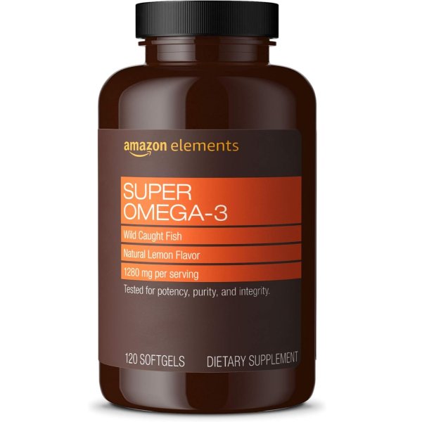 Amazon Elements Super Omega-3 with Natural Lemon Flavor, EPA & DHA Omega-3 fatty acids, 120 Count