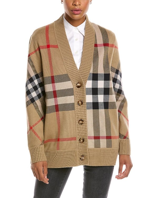 Check Technical Jacquard Wool-Blend Cardigan