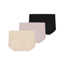 ubras Traceless One Size Anti-Bacteria Mid-Waist Natural Cotton Crotch Women Underwear 3 Pack Nude+Pink+Black