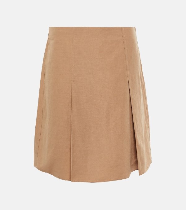 Pleated Cotton Blend Miniskirt in Neutrals - Vince | Mytheresa