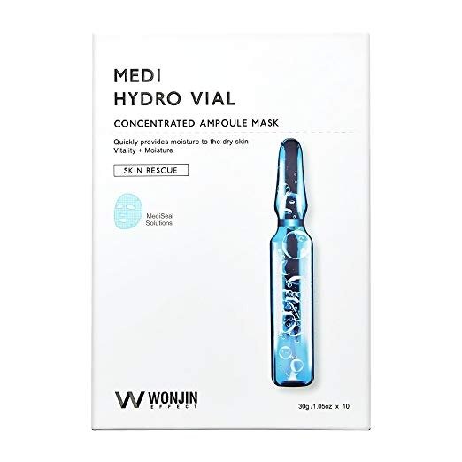 Wonjin Effect Medi Hydro Vial Mask (10 sheets x 1.05 oz) - Deep Hydration with Hyaluronic Acid Korean Beauty Mask Sheets