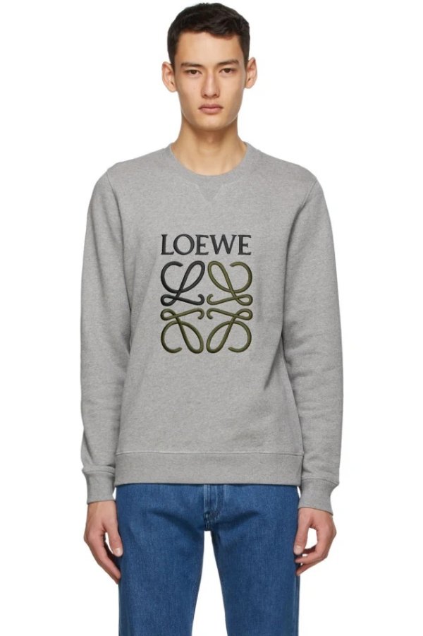 Grey Cotton Anagram Embroidered Sweatshirt