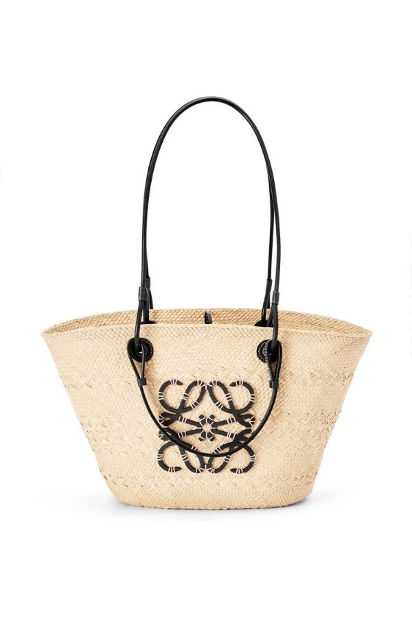 Anagram Basket bag in iraca palm and calfskin Natural/Black - LOEWE