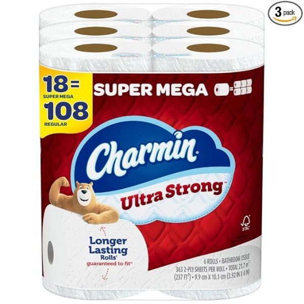 Super Mega Roll Ultra Strong Toilet Paper, 18 Count