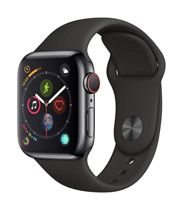 Watch Series 4 (GPS + Cellular, 40mm) - Space Black Stainless Steel Case with Black Sport Band