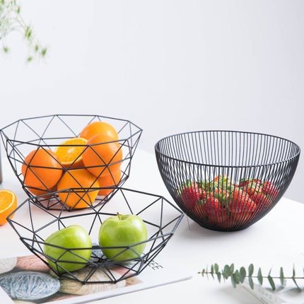 【自营】北欧水果盘创意现代简约家用果篮铁艺大果盆零食收纳篮子