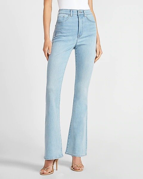Super High Waisted Light Wash Flare Jeans