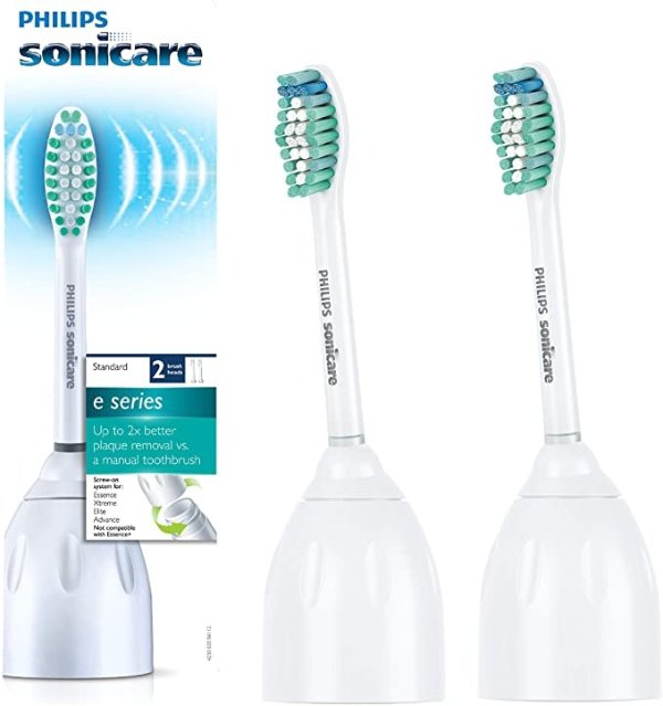 Philips Sonicare HX7022/66 Genuine E-Series replacement toothbrush heads, 2- Pack
