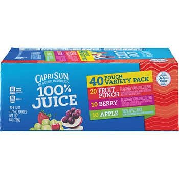 Capri Sun 100% Juice Pouches Variety Pack 6 fl. oz, 40-count