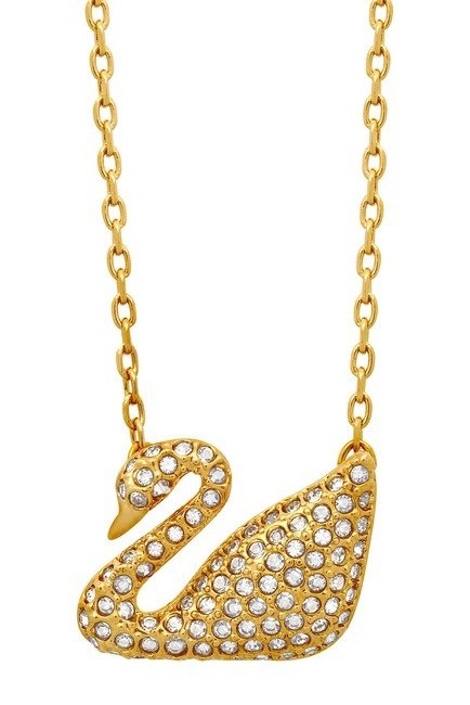 23K Yellow Gold Plated Pave Swarovski Crystal Swan Pendant Necklace