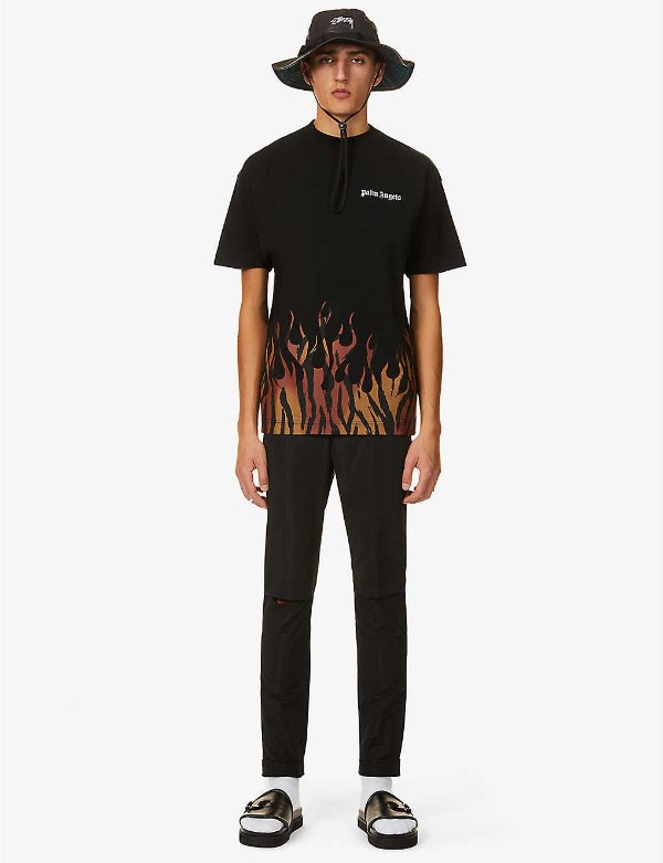 Flame-print cotton-jersey T-shirt