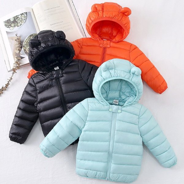 Baby / Toddler Stylish 3D Ear Print Solid Hooded Down Coat