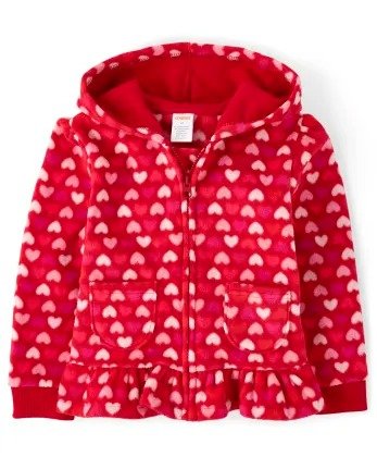 Girls Long Sleeve Heart Print Fleece Peplum Zip Up Hoodie - Valentine Cutie | Gymboree - RUBY
