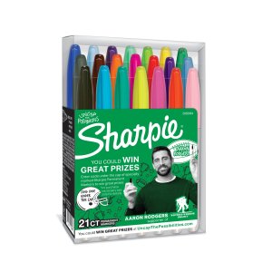 Sharpie Permanent Markers, Fine Point, Aaron Rodgers Special Edition, Assorted Colors, 21 Count