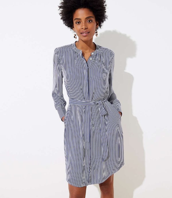 Petite Striped Belted Shirtdress | LOFT