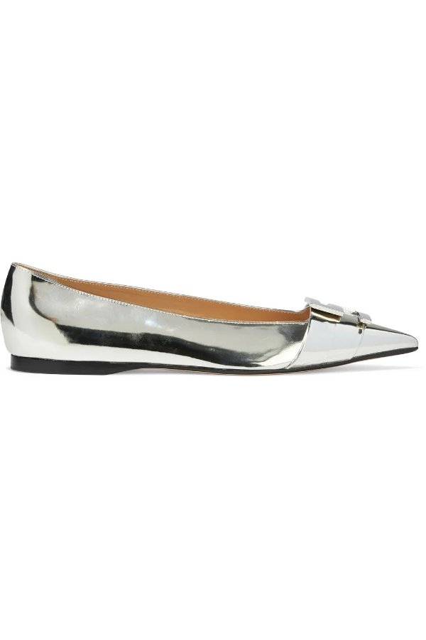 Embellished mirrored-leather point-toe flats