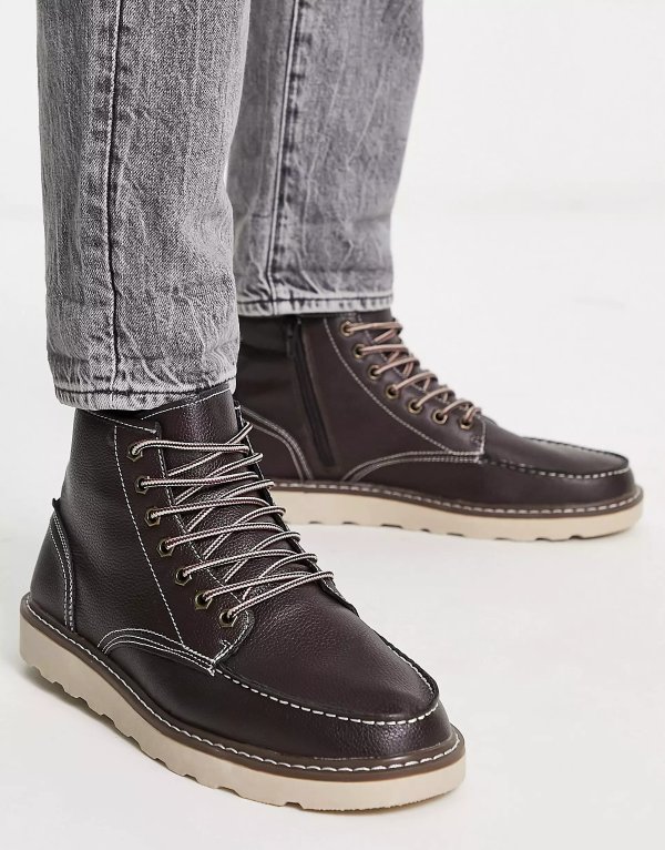 chunky kick boots in dark brown