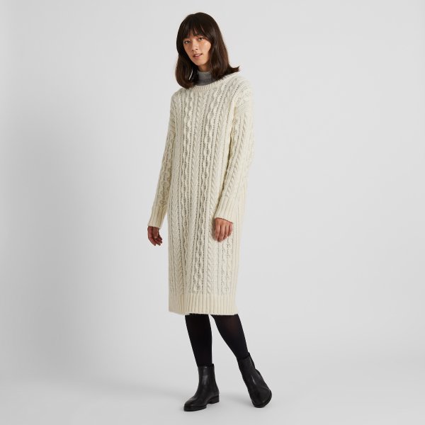WOMEN CABLE KNIT LONG-SLEEVE DRESS