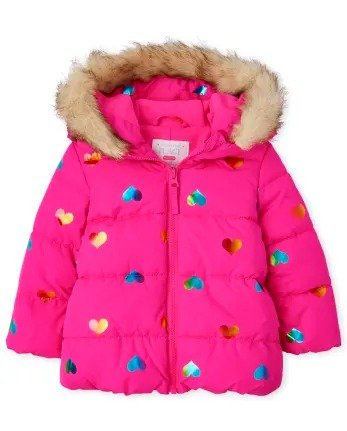Toddler Girls Long Sleeve Rainbow Heart Print Puffer Jacket | The Children's Place - NEON PINKSIZZLE