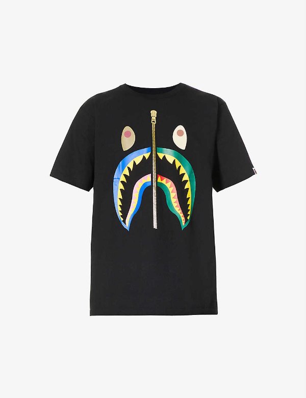 Shark zip-front cotton T-shirt