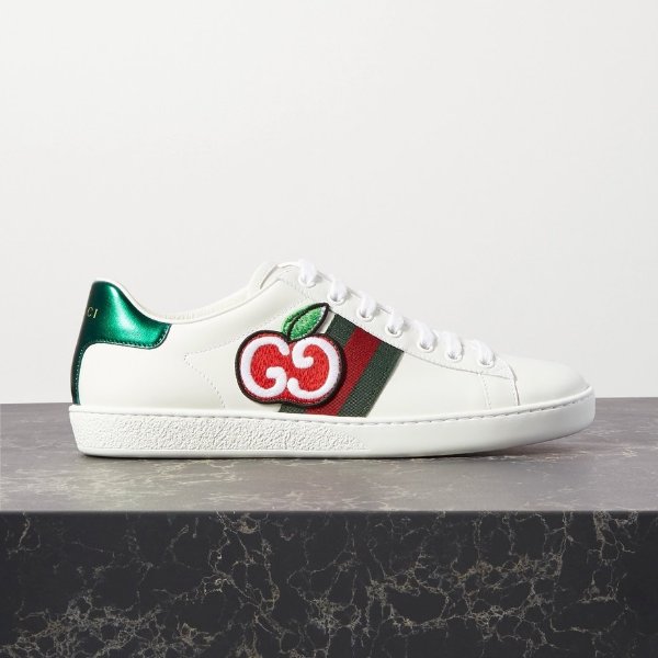 Ace appliqued canvas-trimmed leather sneakers